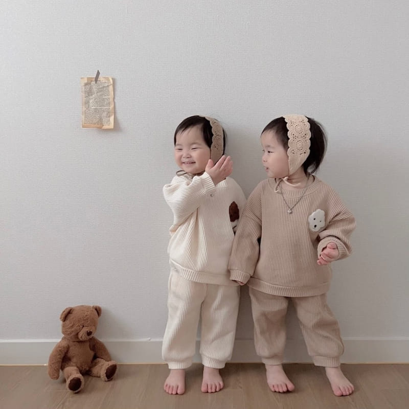 Moran - Korean Children Fashion - #kidsshorts - Waffle Puppy Top Bottom Set - 6