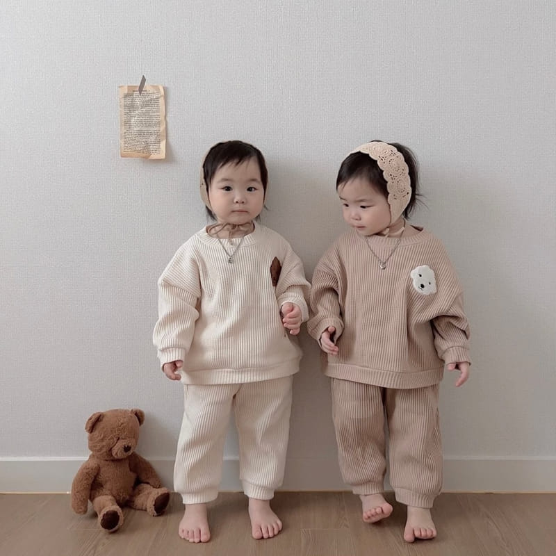 Moran - Korean Children Fashion - #kidsstore - Waffle Puppy Top Bottom Set - 7