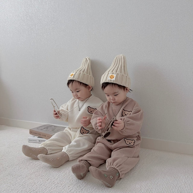 Moran - Korean Children Fashion - #kidsstore - Knit Bear Top Bottom Set