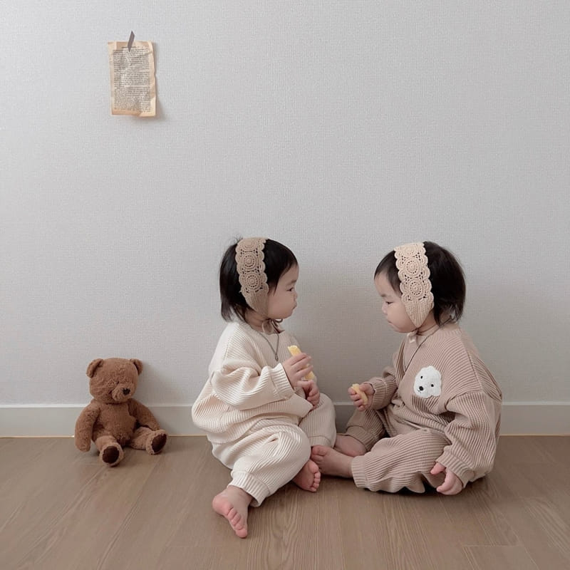 Moran - Korean Children Fashion - #kidzfashiontrend - Waffle Puppy Top Bottom Set - 8