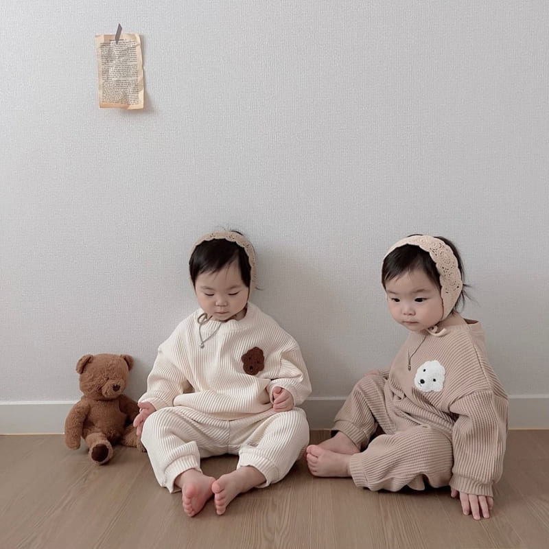 Moran - Korean Children Fashion - #minifashionista - Waffle Puppy Top Bottom Set - 12