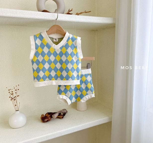 Mos Bebe - Korean Baby Fashion - #babyclothing - Bebe Argyle Vest Bloomer Set - 8