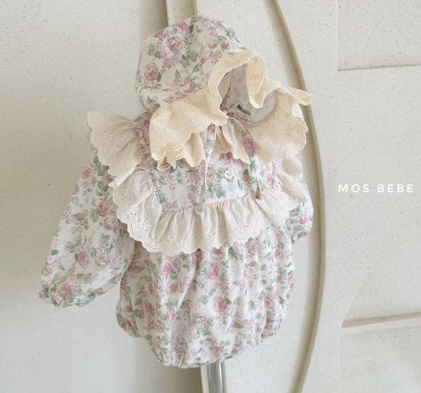 Mos Bebe - Korean Baby Fashion - #babyclothing - Rose Frill Bodysuit with Hat - 4