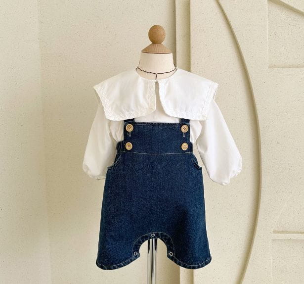 Mos Bebe - Korean Baby Fashion - #babyfashion - Denim Button Dungarees - 11