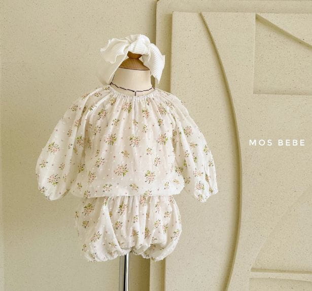 Mos Bebe - Korean Baby Fashion - #babygirlfashion - Bebe Mar Blanc Top Bottom Set with Hairband - 2