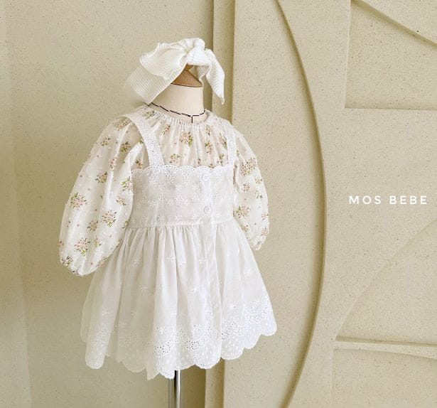 Mos Bebe - Korean Baby Fashion - #babyoutfit - Bebe Mar Blanc Top Bottom Set with Hairband - 6