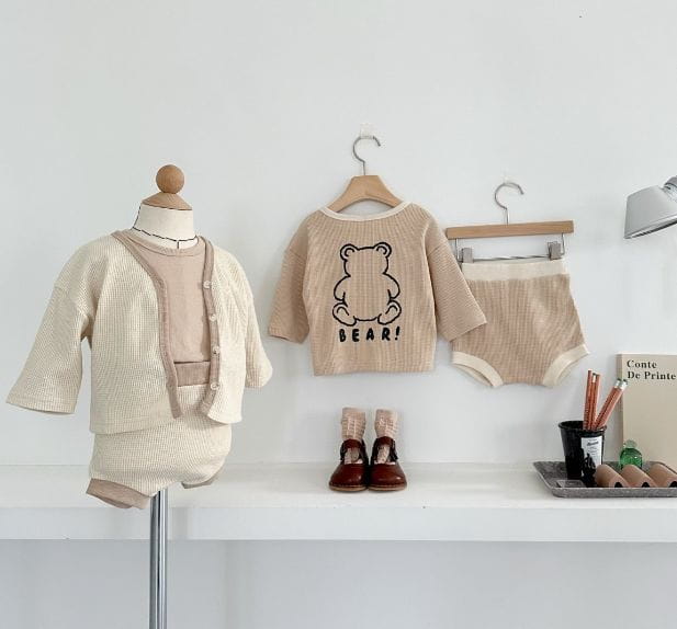 Mos Bebe - Korean Baby Fashion - #babywear - Bebe May Waffle Cardigan Set