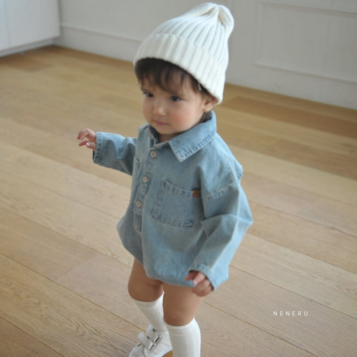 Neneru - Korean Baby Fashion - #babyootd - Marie Denim Bodysuit