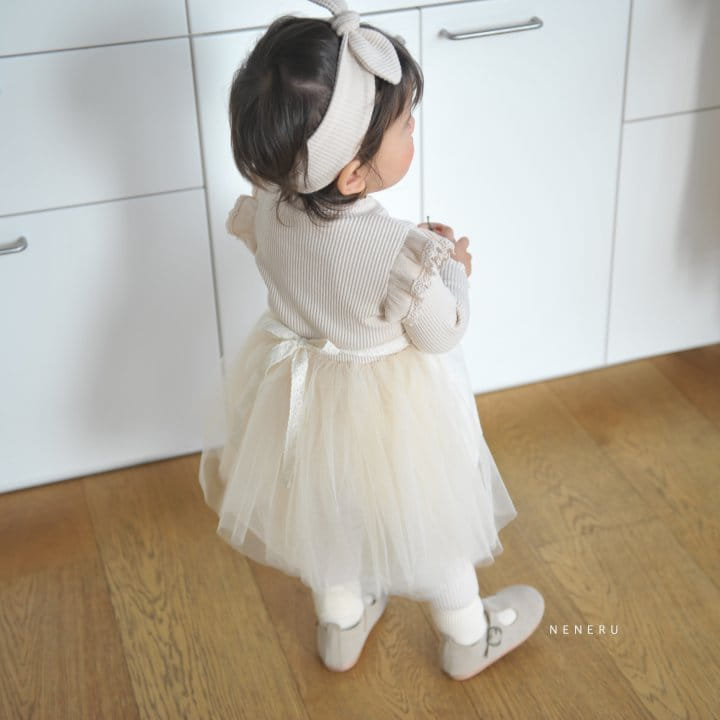Neneru - Korean Baby Fashion - #babyootd - Shushu Mesh Bodysuit Leggings Set with Hairband - 2