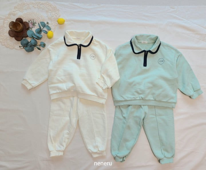 Neneru - Korean Children Fashion - #toddlerclothing - Twotwo Collar Top Bottom Set - 12