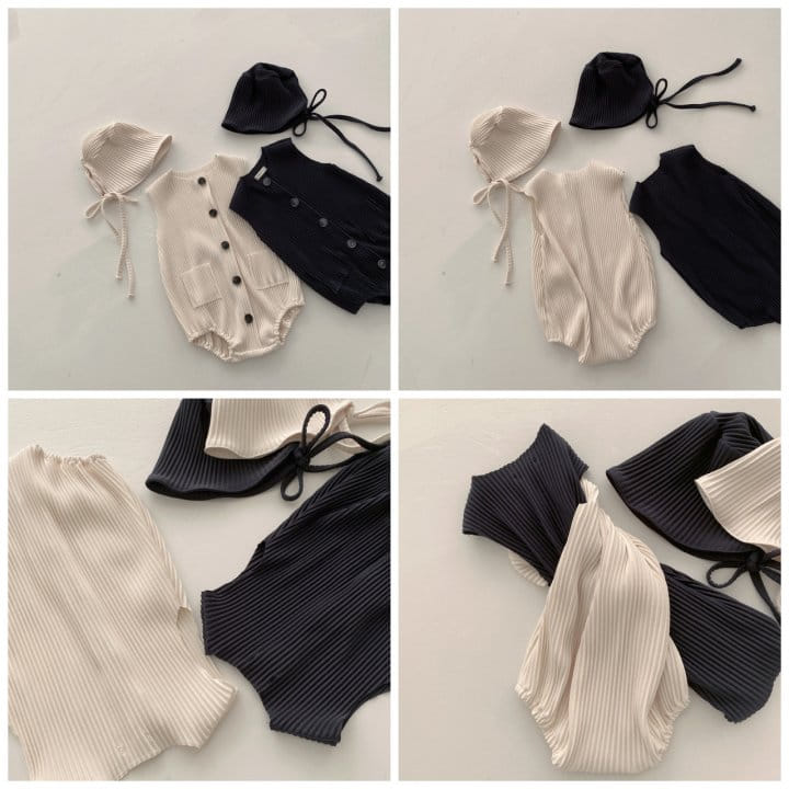 Nunubiel - Korean Baby Fashion - #babyoutfit - Accordion Bodysuit with Bonnet - 2