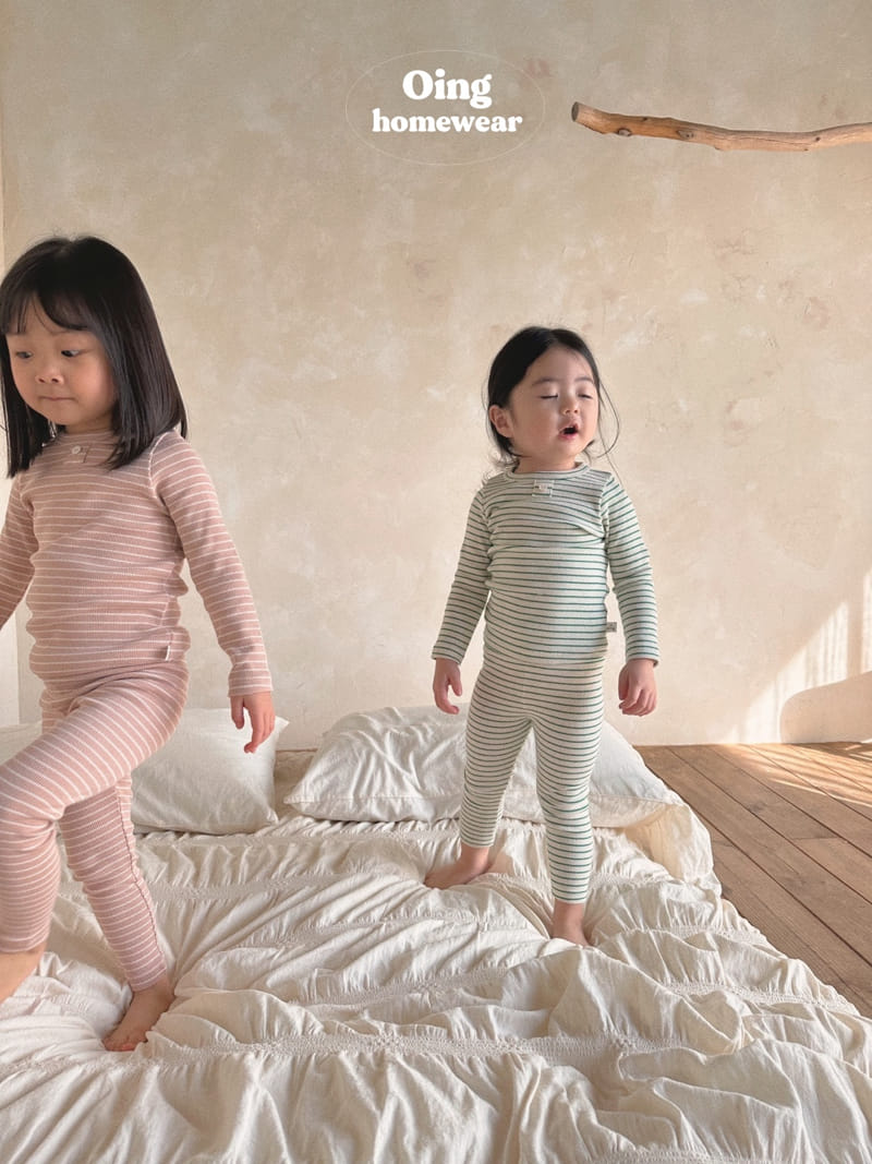 Oing - Korean Children Fashion - #kidsstore - Stripes Pink Top Bottom Set - 8
