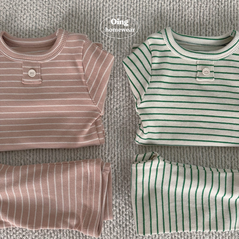Oing - Korean Children Fashion - #stylishchildhood - Stripes Pink Top Bottom Set