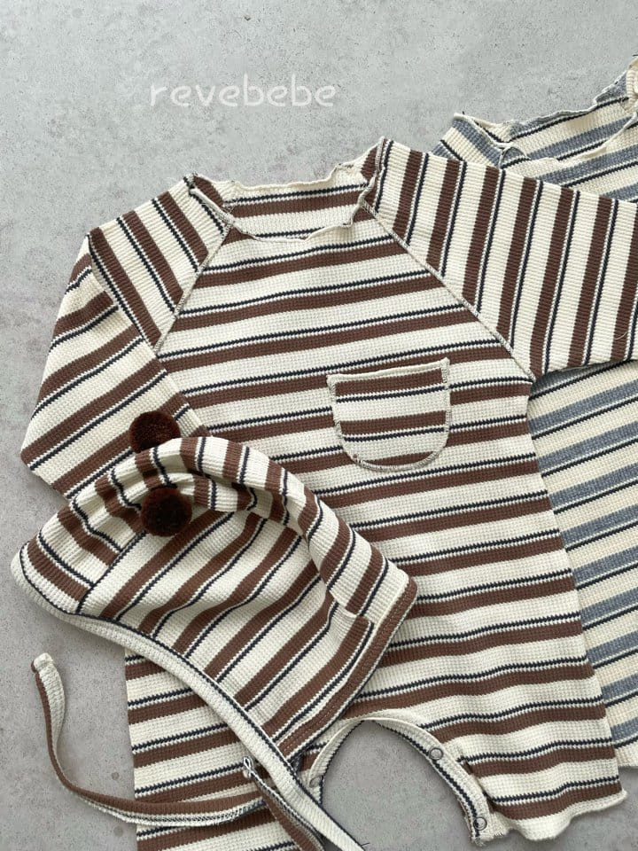 Reve Kid - Korean Baby Fashion - #babyoninstagram - Bebe Stripes Pocket Bodysuit with Bonnet - 2