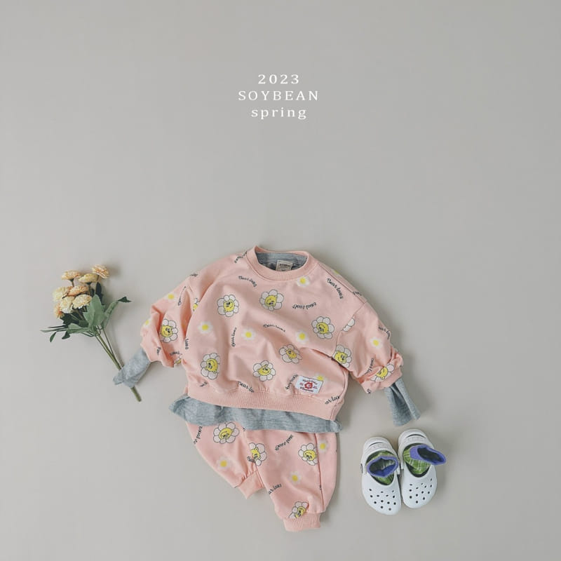 Soybean - Korean Children Fashion - #discoveringself - Flower Bear Top Bottom Set - 2