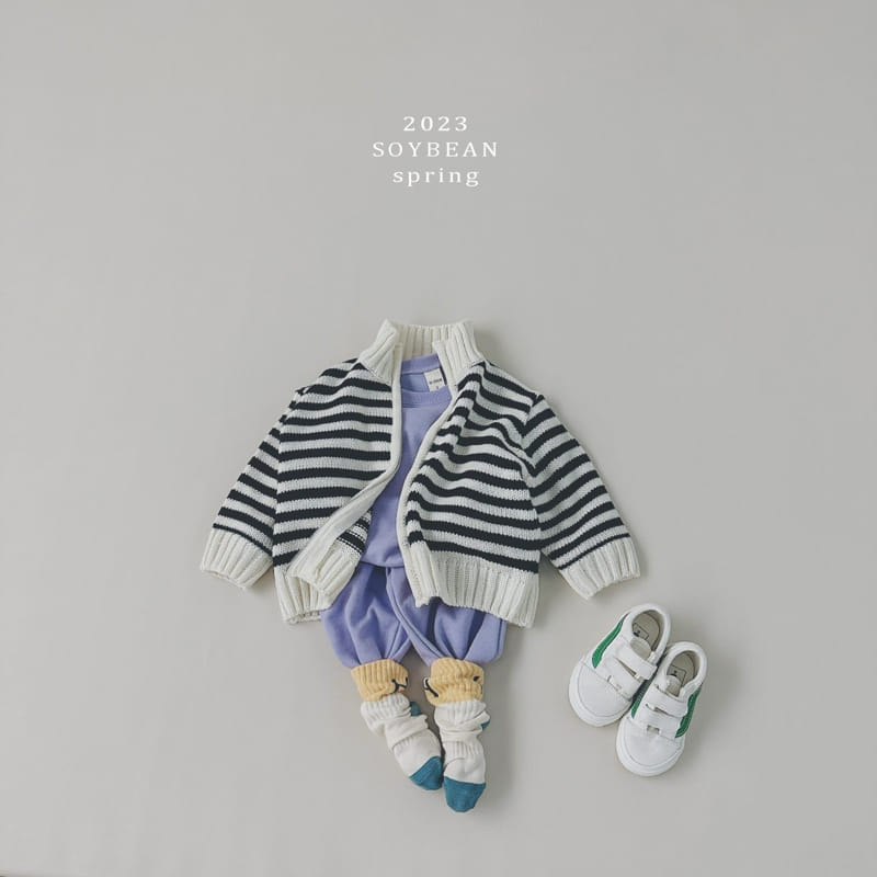 Soybean - Korean Children Fashion - #kidzfashiontrend - Stripes Knit Zip-up - 2
