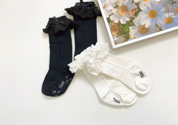 Teamand - Korean Children Fashion - #childrensboutique - Lace Knee Socks Black