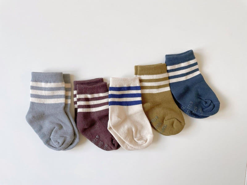 Teamand - Korean Children Fashion - #minifashionista - Three Stripes Socks  Set - 3