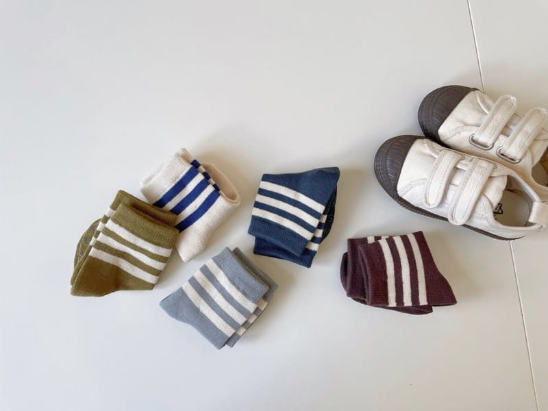 Teamand - Korean Children Fashion - #todddlerfashion - Three Stripes Socks  Set - 5