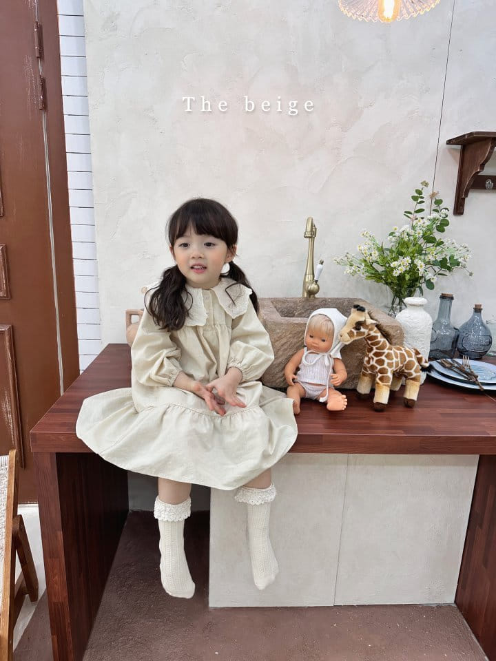 The Beige - Korean Children Fashion - #kidsstore - Lace Collar One-piece - 4