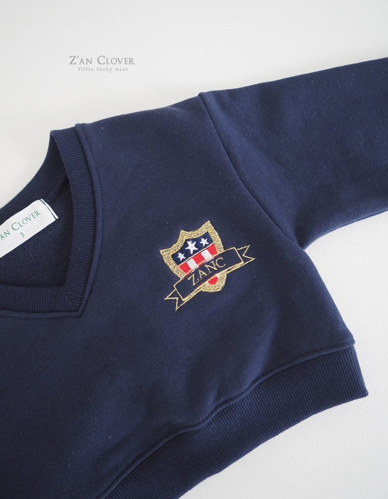 Zan Clover - Korean Children Fashion - #fashionkids - Deep V Embroidery Sweatshirt - 8