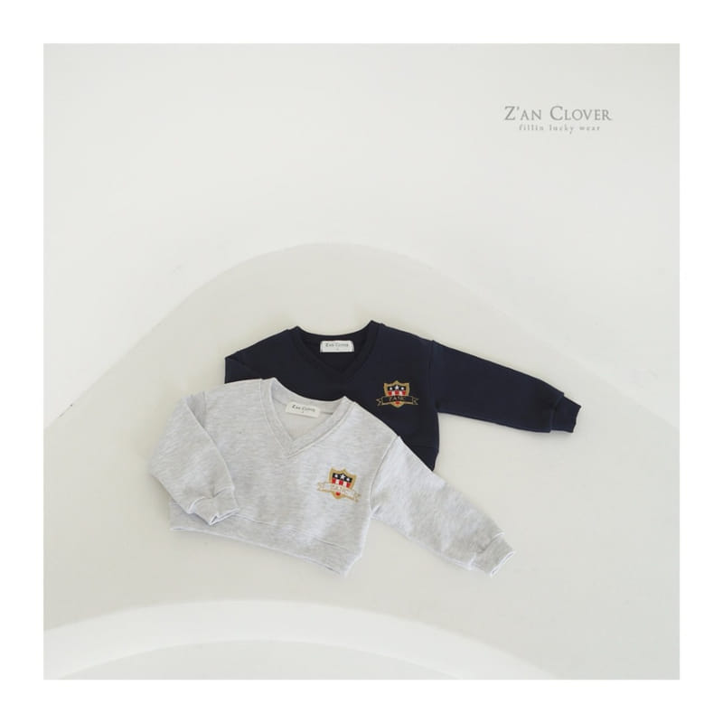 Zan Clover - Korean Children Fashion - #todddlerfashion - Deep V Embroidery Sweatshirt