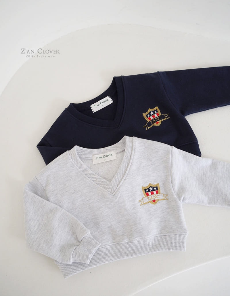 Zan Clover - Korean Children Fashion - #toddlerclothing - Deep V Embroidery Sweatshirt - 2