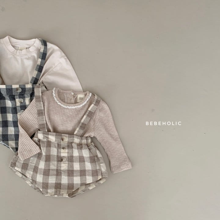 Bebe Holic - Korean Baby Fashion - #babyfever - Check Dungarees Bloomer - 3