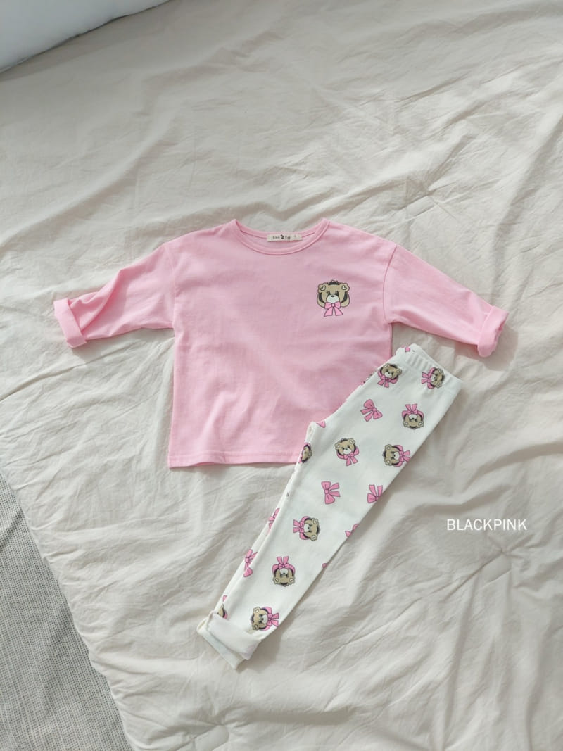 Black Pink - Korean Children Fashion - #kidzfashiontrend - Ribbon Bear Top Bottom Set - 4