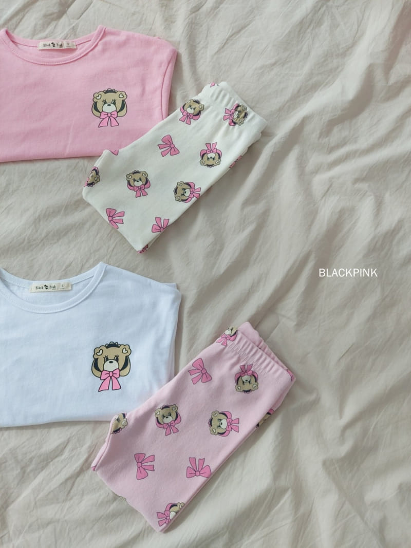 Black Pink - Korean Children Fashion - #kidzfashiontrend - Ribbon Bear Top Bottom Set - 3