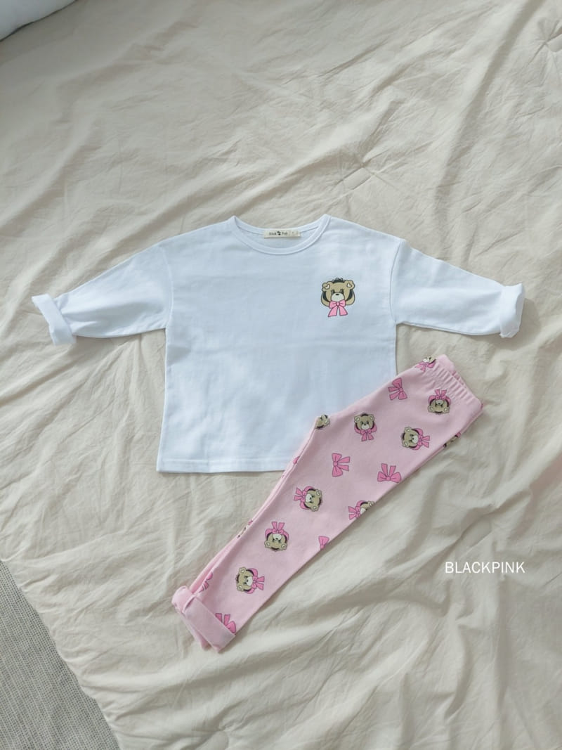 Black Pink - Korean Children Fashion - #littlefashionista - Ribbon Bear Top Bottom Set - 5