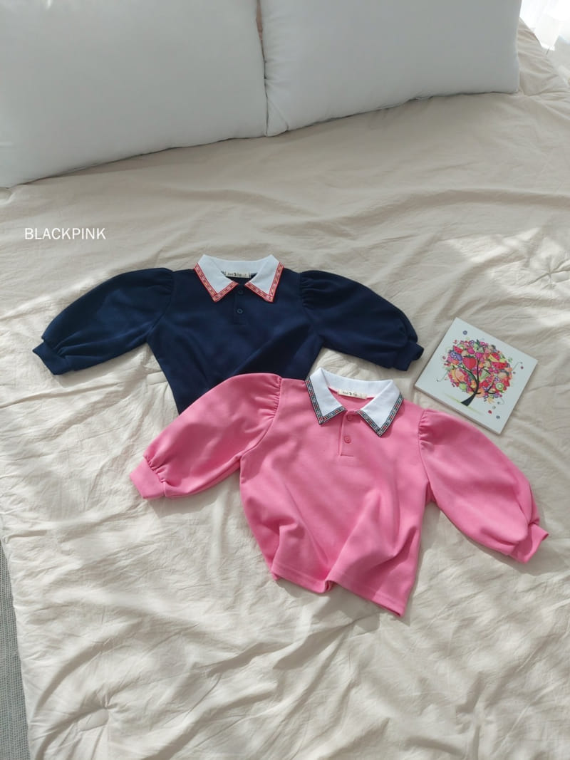 Black Pink - Korean Children Fashion - #magicofchildhood - Tape Collar Tee - 2