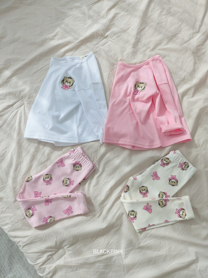 Black Pink - Korean Children Fashion - #magicofchildhood - Ribbon Bear Top Bottom Set - 6