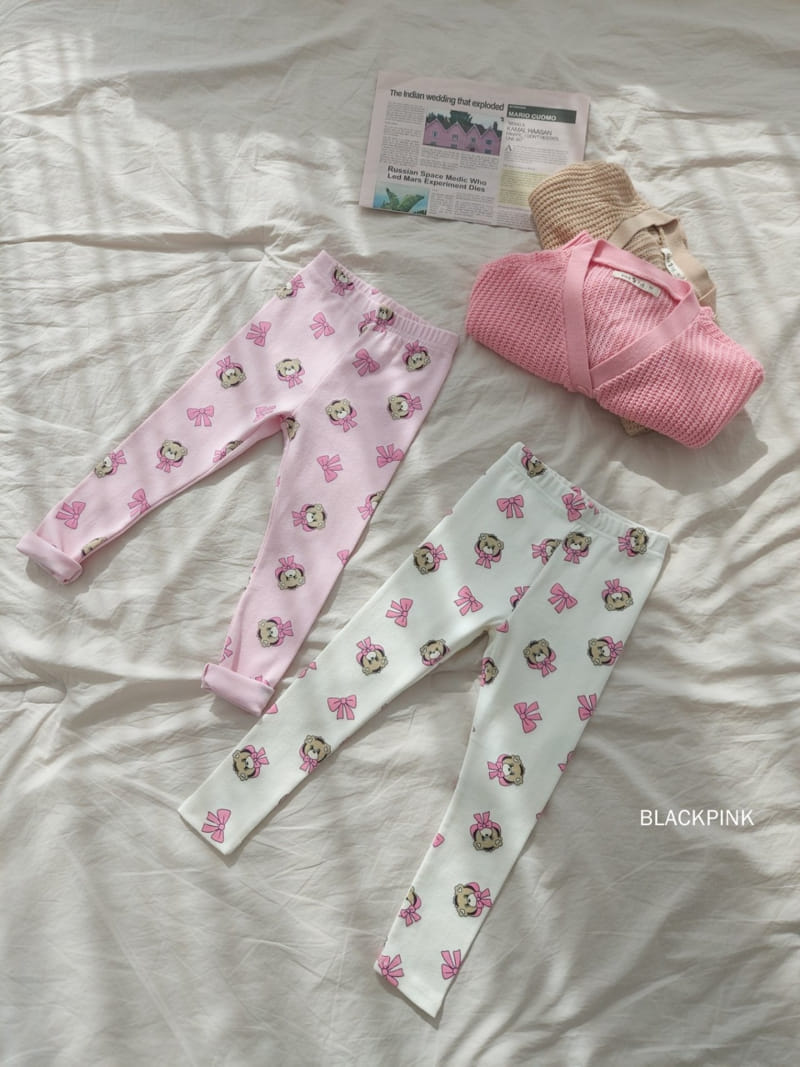 Black Pink - Korean Children Fashion - #minifashionista - Ribbon Bear Top Bottom Set - 7