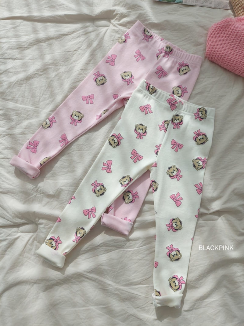 Black Pink - Korean Children Fashion - #prettylittlegirls - Ribbon Bear Top Bottom Set - 8