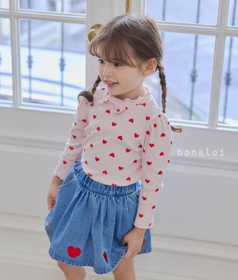 Bonaloi - Korean Children Fashion - #kidzfashiontrend - Heart Petit Ribbon Tee - 4