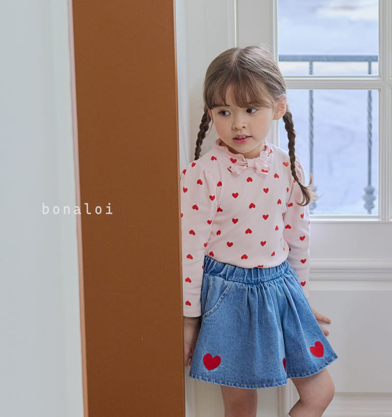 Bonaloi - Korean Children Fashion - #littlefashionista - Heart Petit Ribbon Tee - 5