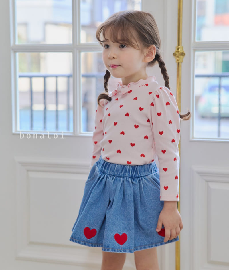 Bonaloi - Korean Children Fashion - #magicofchildhood - Heart Petit Ribbon Tee - 6
