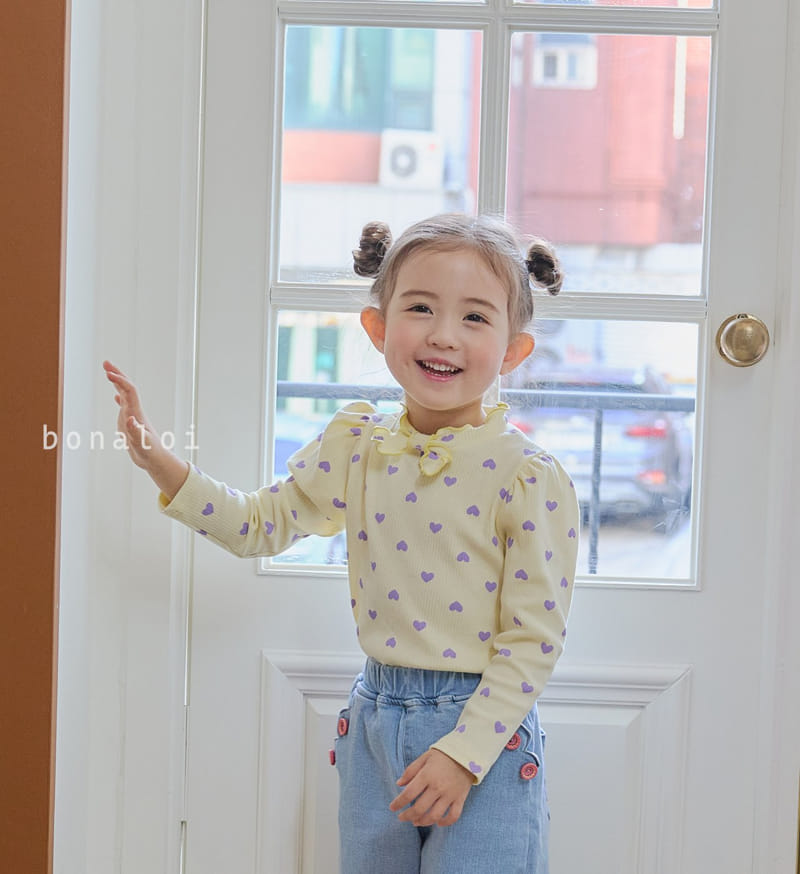 Bonaloi - Korean Children Fashion - #minifashionista - Heart Petit Ribbon Tee - 7