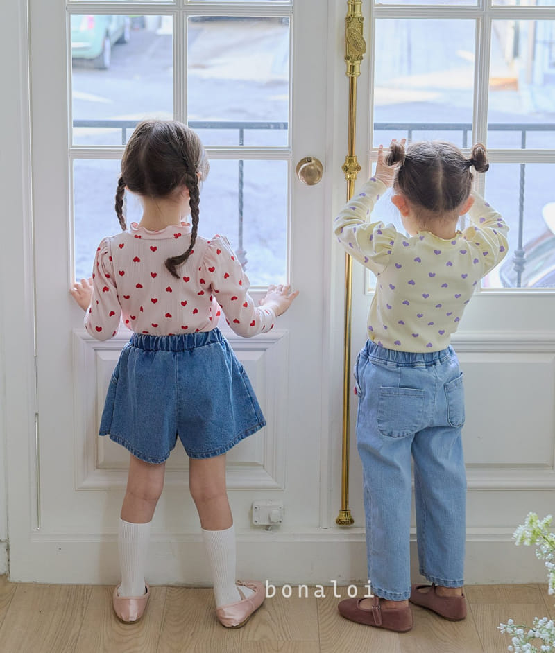 Bonaloi - Korean Children Fashion - #stylishchildhood - Heart Petit Ribbon Tee - 11
