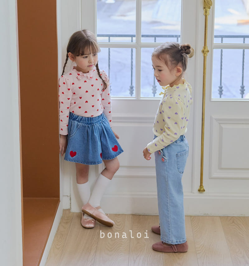 Bonaloi - Korean Children Fashion - #todddlerfashion - Heart Petit Ribbon Tee - 9