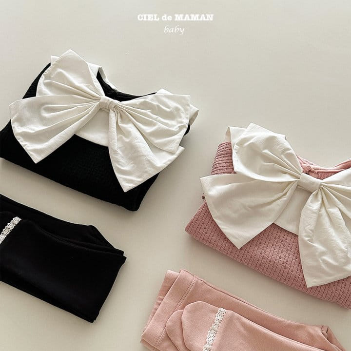 Ciel De Maman - Korean Baby Fashion - #babylifestyle - Big Ribbon Bodysuit Set - 2