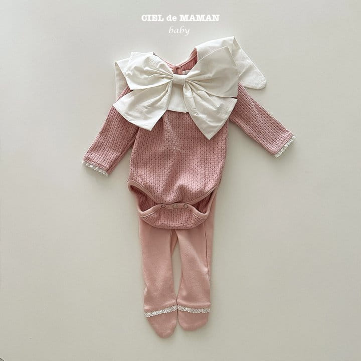 Ciel De Maman - Korean Baby Fashion - #babyoutfit - Big Ribbon Bodysuit Set - 6