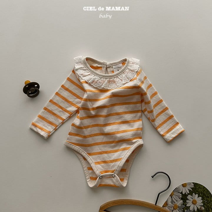 Ciel De Maman - Korean Baby Fashion - #onlinebabyshop - Stripes Frill Bodysuit