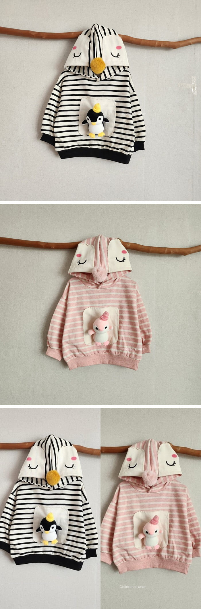 Coco Rabbit - Korean Children Fashion - #kidsstore - Stripes Penguin Hoody