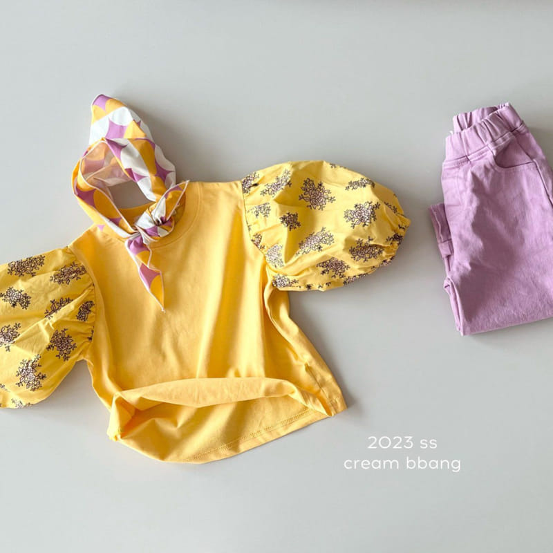 Cream Bbang - Korean Children Fashion - #Kfashion4kids - Flower Sleeves Color Tee - 5