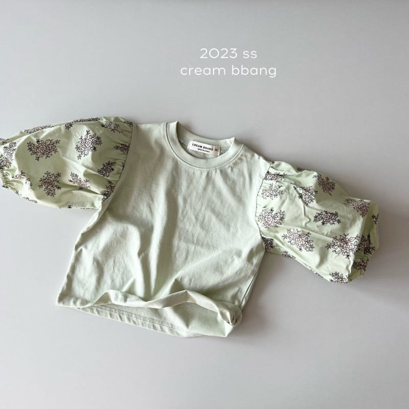Cream Bbang - Korean Children Fashion - #fashionkids - Flower Sleeves Color Tee