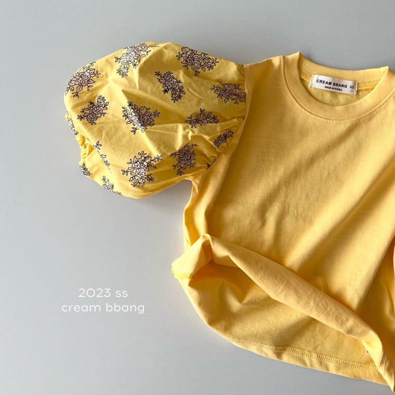 Cream Bbang - Korean Children Fashion - #kidsshorts - Flower Sleeves Color Tee - 2