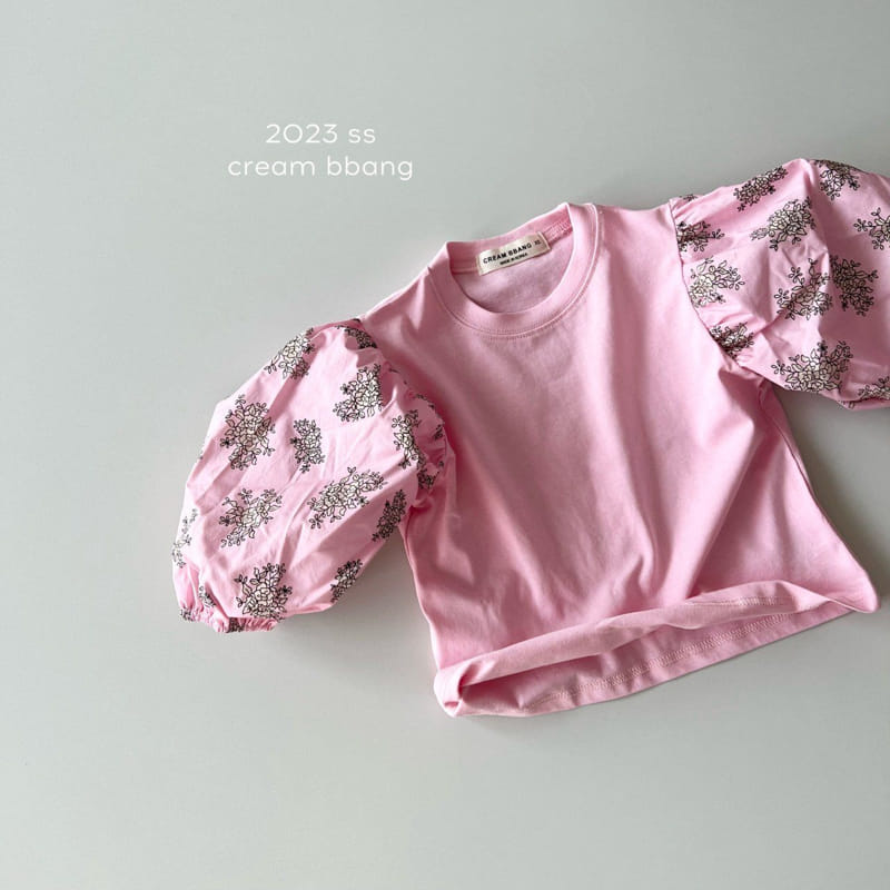 Cream Bbang - Korean Children Fashion - #kidsstore - Flower Sleeves Color Tee - 3