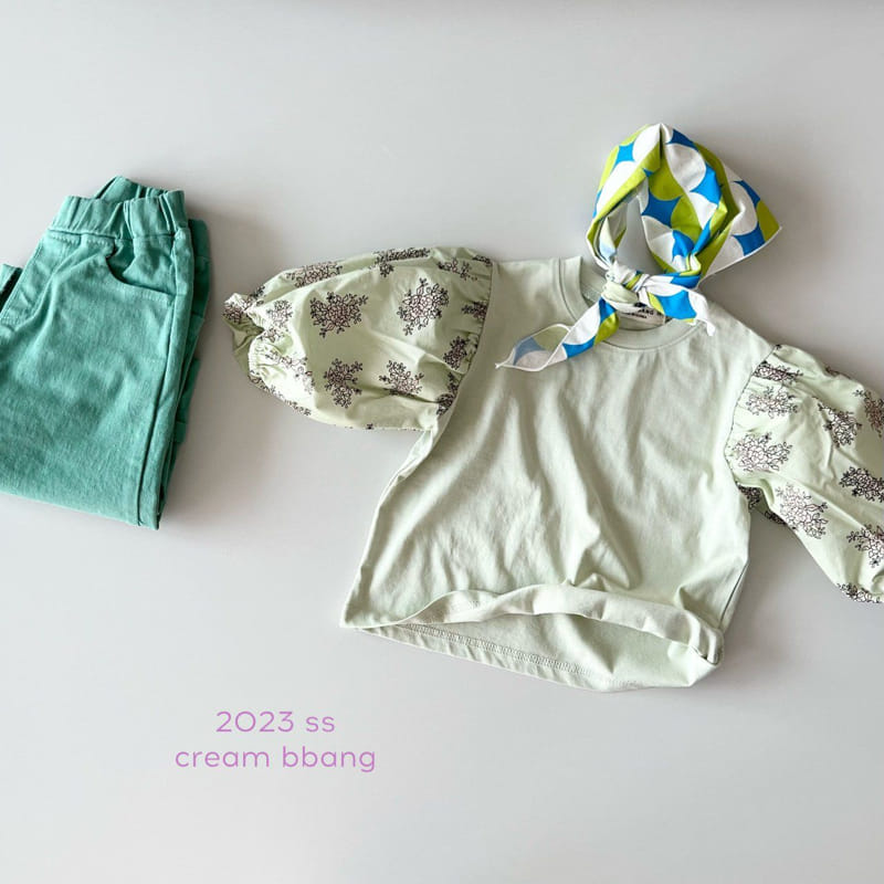 Cream Bbang - Korean Children Fashion - #kidsstore - Flower Sleeves Color Tee - 4